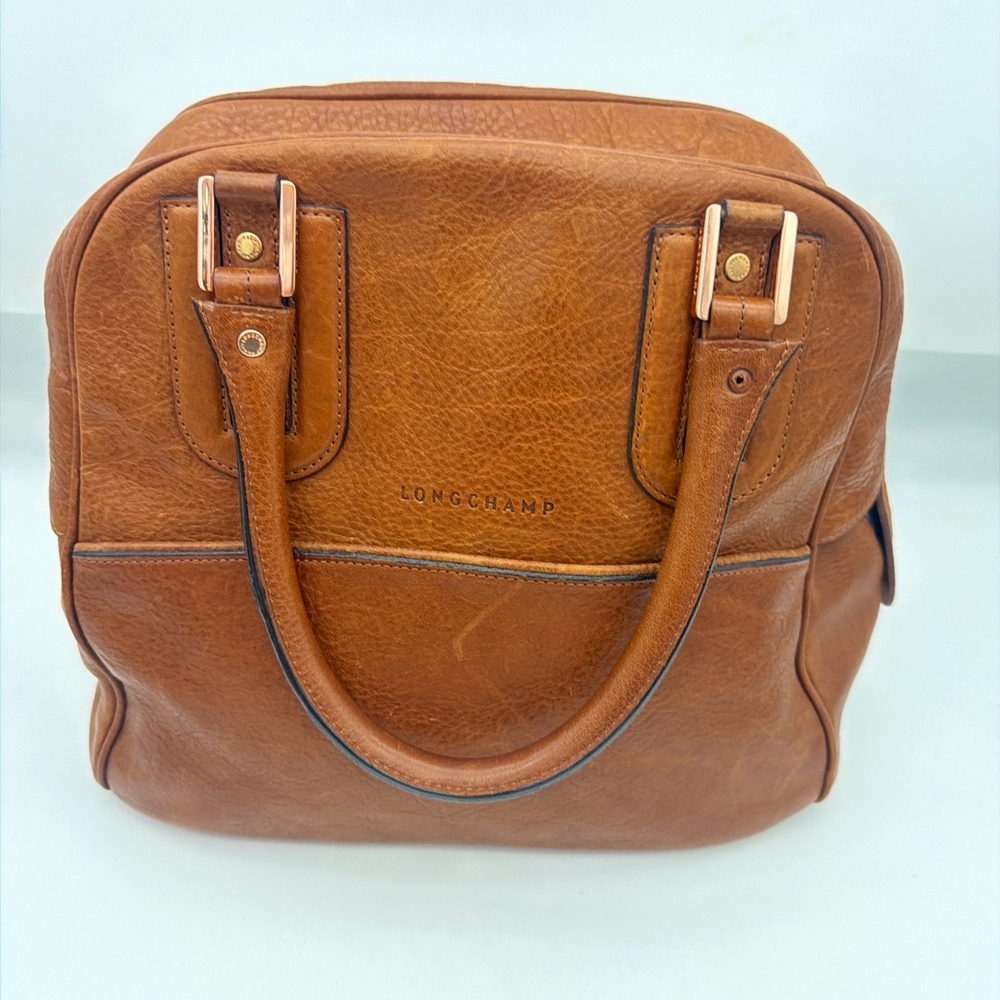 Longchamp Cosmos Leather Bowling Bag Rose Gold-Tone Hardware Top Handle Bag